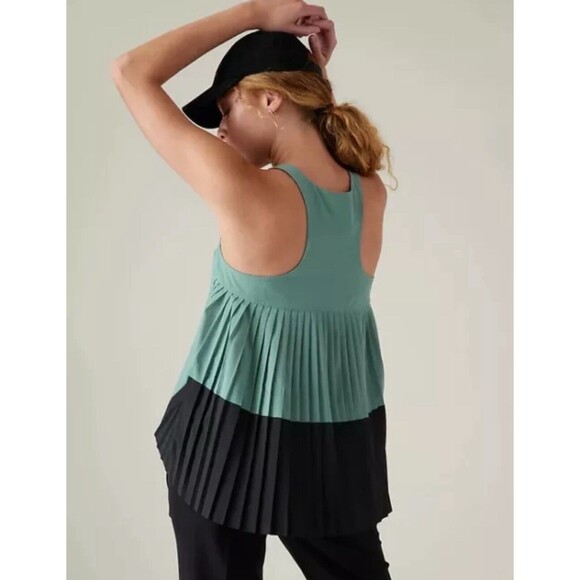 Athleta Shirt Womens Small Swing Forward Pleated Tank Top Deep Ocean Teal NWOT‎ - Picture 2 of 11